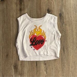 Rare UNIF White Crop Tank with Flaming Heart 'Love' Graphic
